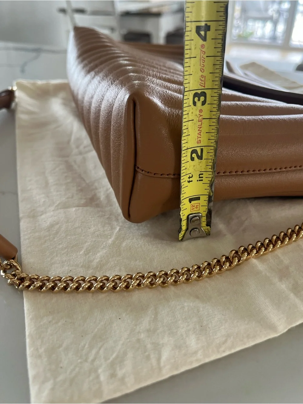 Salvatore Ferragamo Quilted Calfskin Flap Chain Shoulder Bag in Sienne Tan Camel